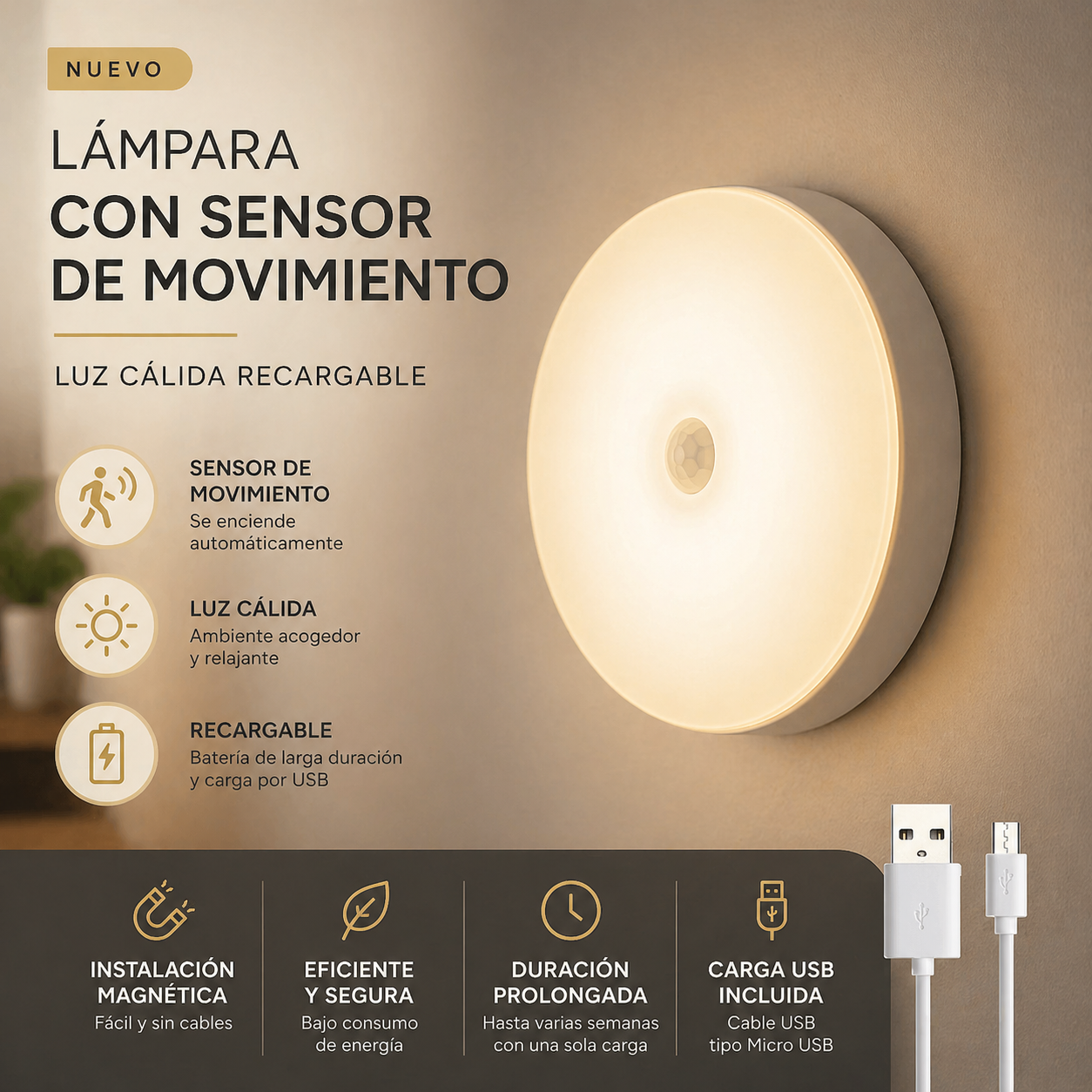 LumiSense Pro – Luz LED Inteligente con Sensor de Movimiento
