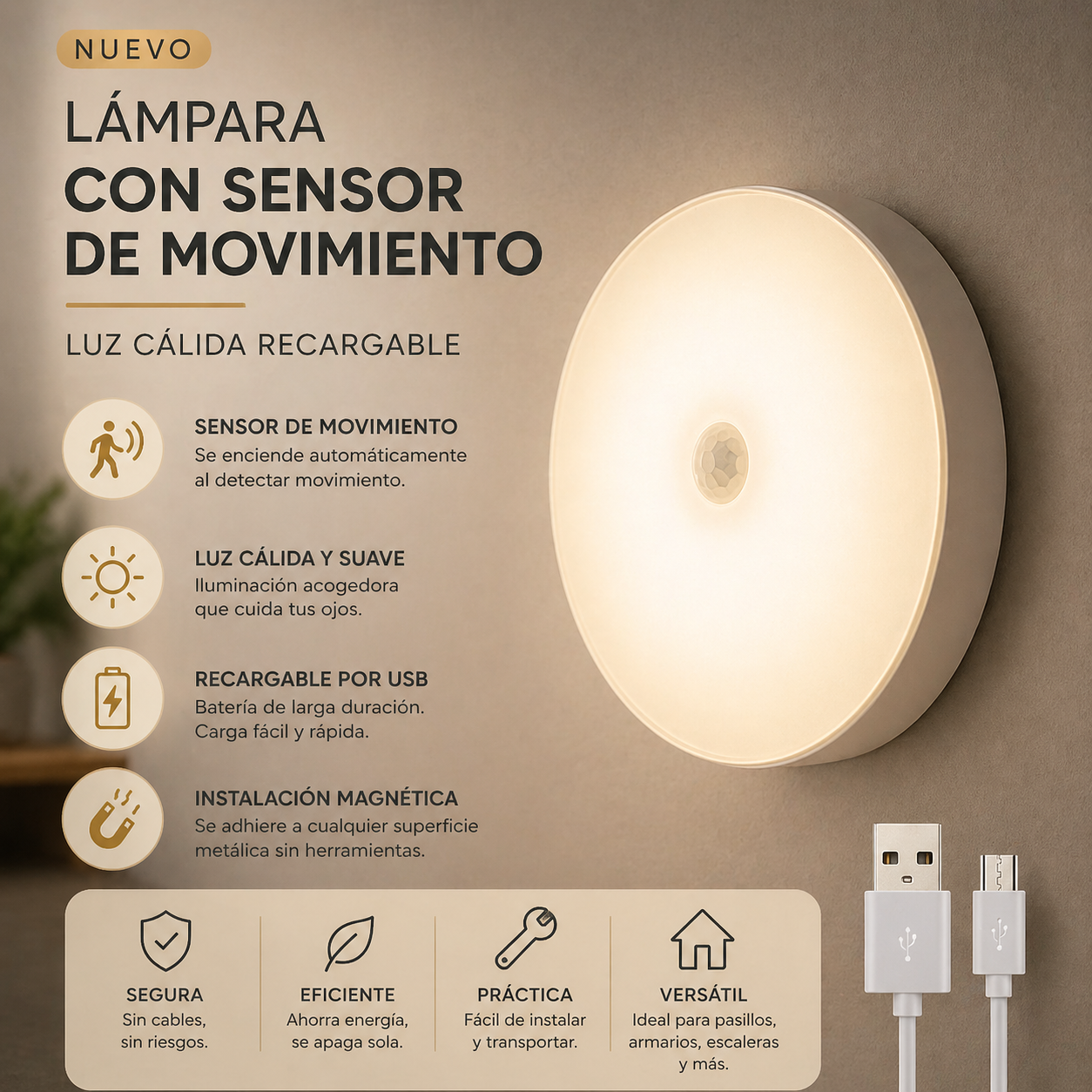 LumiSense Pro – Luz LED Inteligente con Sensor de Movimiento